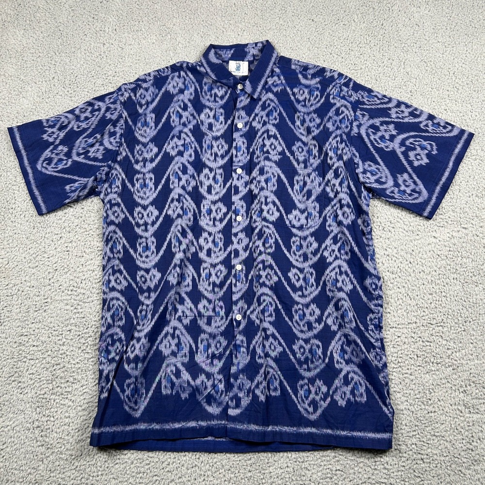 The Ritz Carlton Shirt Men's XXL Blue‎ Button Up Geometric Bali Resort AOP